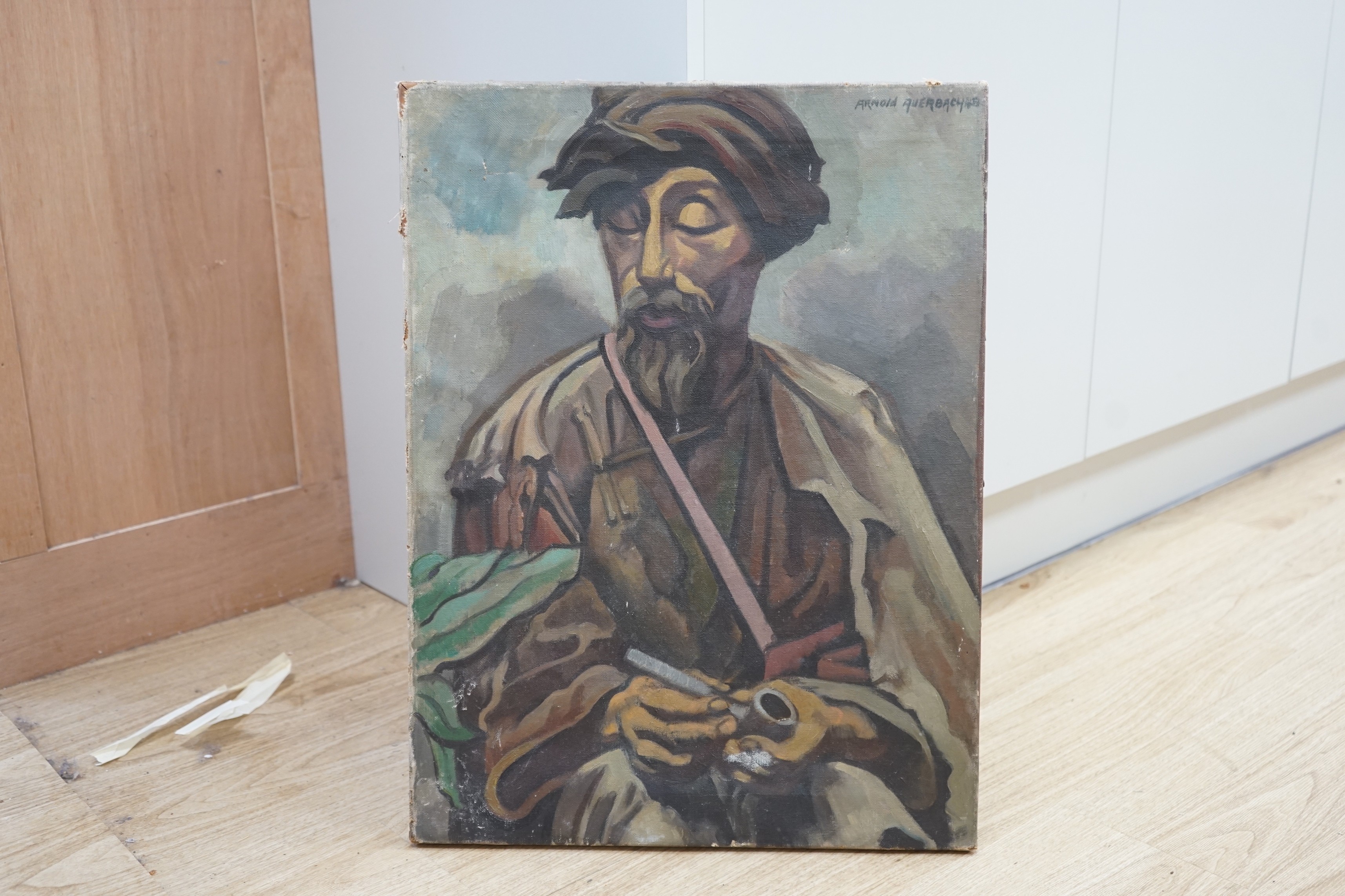 Arnold Auerbach (1898-1978), oil on canvas, 'The Mendicant', signed and dated '48, 61 x 46cm, unframed